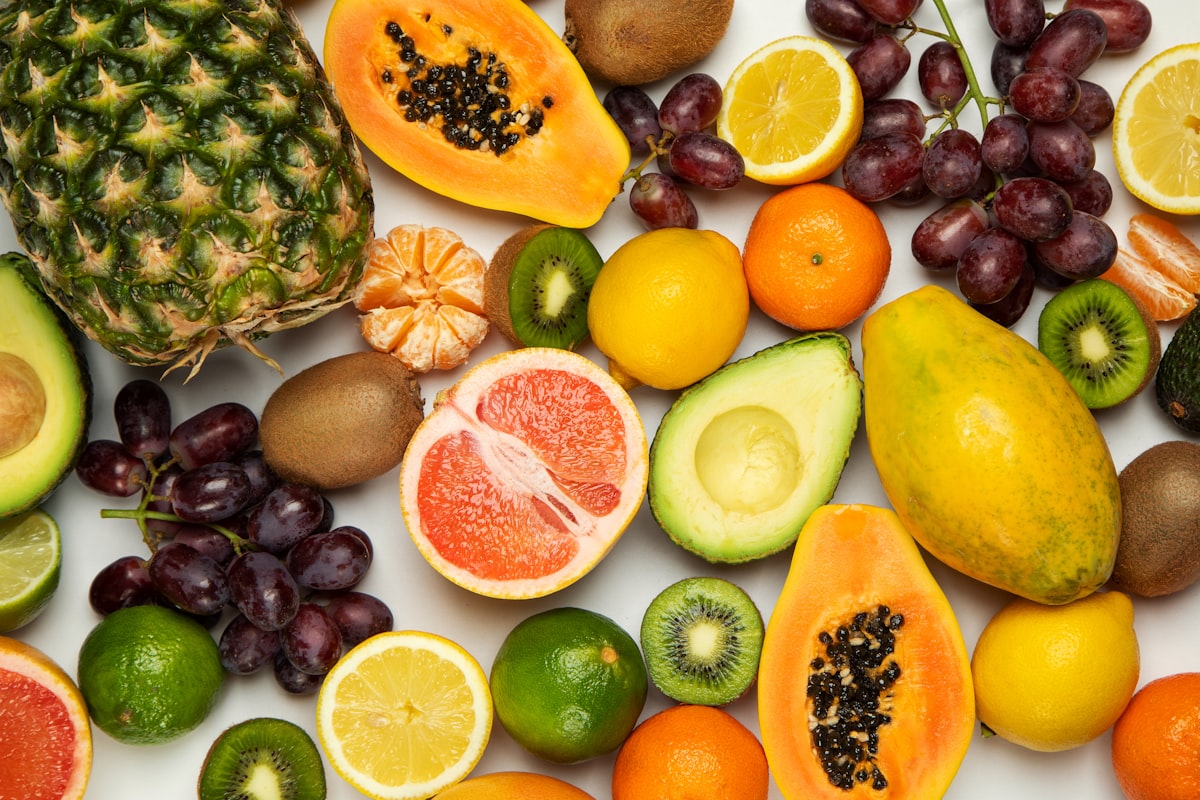 Fresh citrus fruits and berries rich in Vitamin C